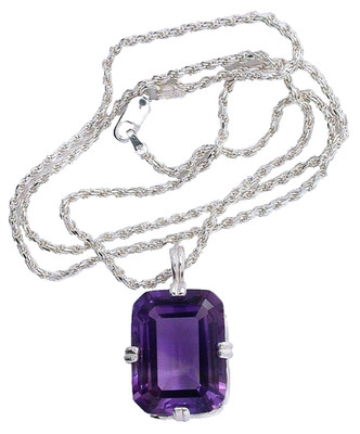 21,31 Karat Smaragdschliff reicher natürlicher Amethyst Sterling Anhänger 20'' Seil Halskette