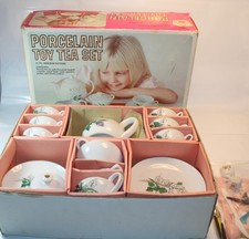 VINTAGE SEARS 41 pc PORCELAIN CHILD'S TOY TEA SET ROSEBUD PATTERN JAPAN IN BOX