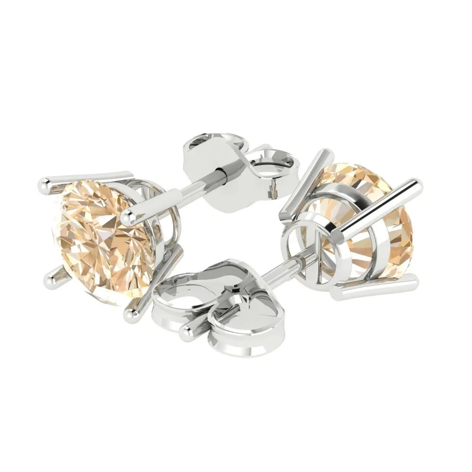 4 cttw Round Natural Morganite Gold-Plated Push Back Stud Earrings for Women - Image 2 of 4