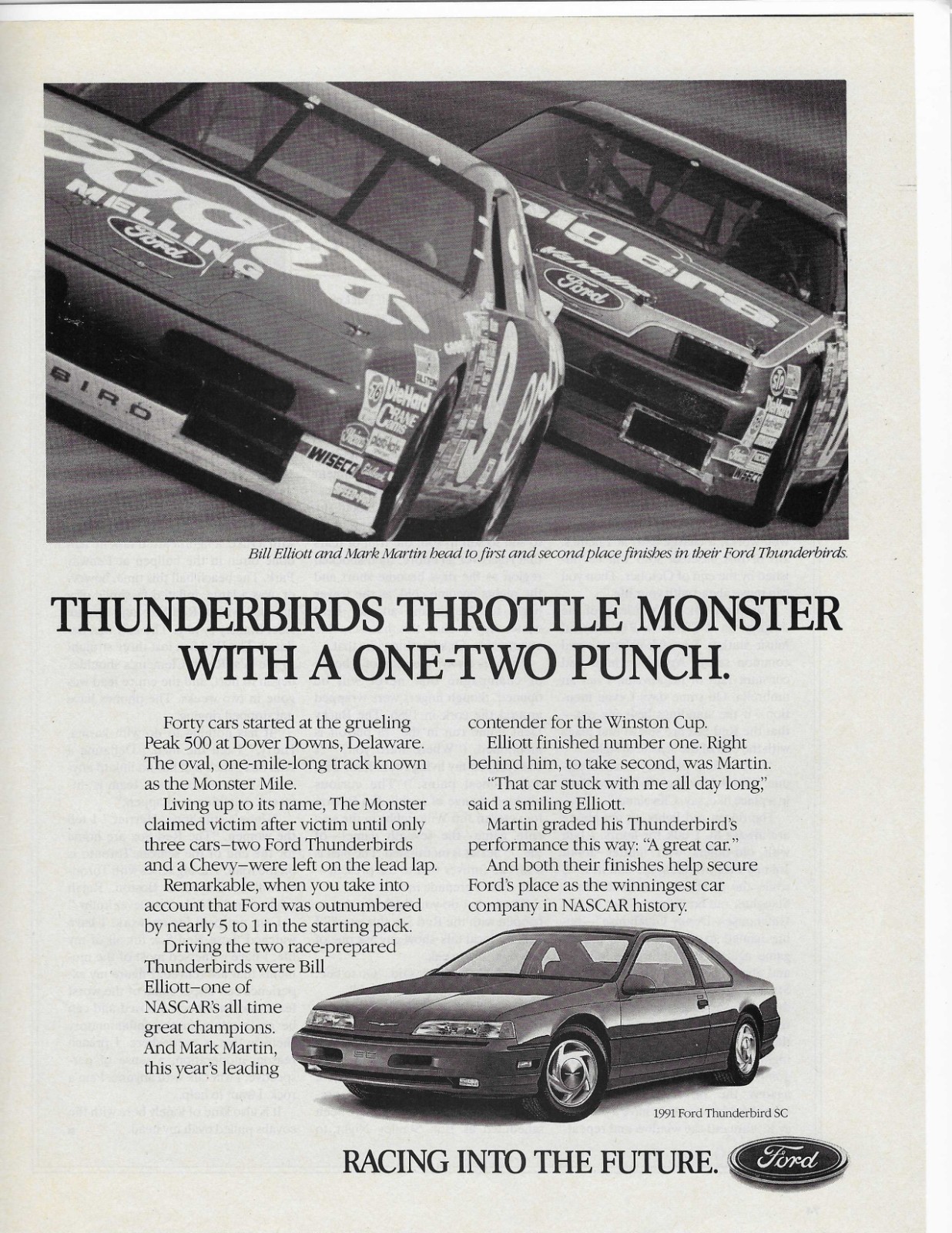 Bill Elliot / Mark Martin  Ford Thunderbird Original Print Ad