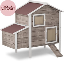 Chicken Coop Hen House with Nesting Box for Yard, Removable Bottom Wooden Poultr