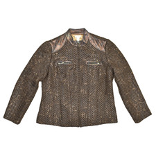 Chico's Women's Brown Metallic Tweed Zipper Jacket Blazer Size 2 Full Zip