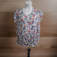 Chris & Carol Plus Size 2XL Floral Twist Front Top Short Sleeve Made in USA