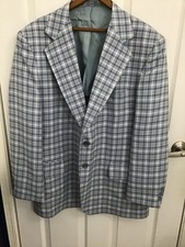 Vtg. Men Sears Roebuck  Co. Blue Beige Plaid 60's Sport Coat Blazer Leisure 44R