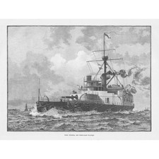 HMS VICTORIA Royal Navy 1st Class War Ship - Antique Print 1889