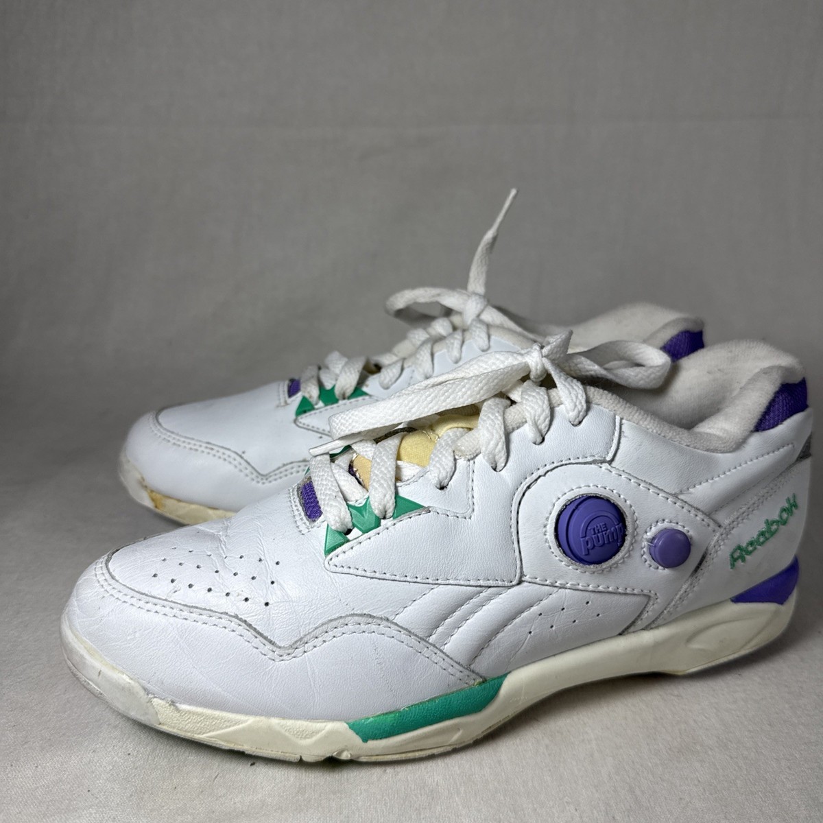 ★90s!希少レア!リーボック パイロ U/D 白/紫/緑 ビンテージ⑫★ RARE VINTAGE 1990s Reebok THE PUMP WHITE BASKETBALL SNEAKERS