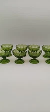 SET OF 8 Anchor Hocking Green Fairfield Pattern Footed Dessert/Ice Cream Bowls