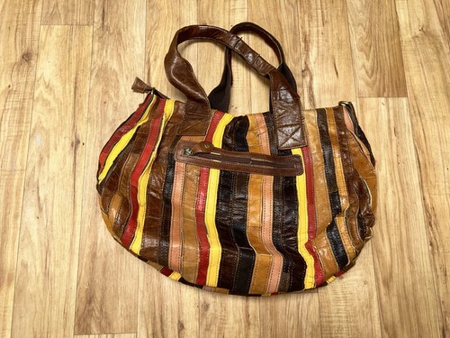 Chocolat Blu Genuine Brown Yellow Leather Shoulder Bag, Purse, Hobo Boho - Picture 2 of 7