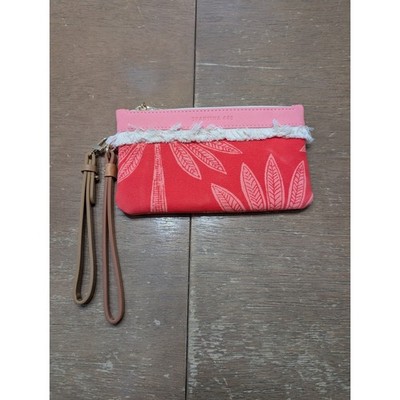 Spartina 449 Palmetto Frond Grab N' Go Wristlet Pouch Red Tropical Leaf Print Pi