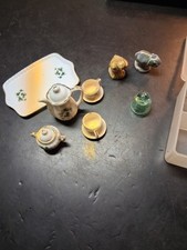 Vintage Tiny Doll House Tea For Two Tea Set Plus Two Animal Figurines