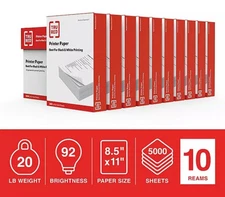 TRU RED Copy Paper Multi-Purpose Copier Letter Size 92 Bright 20 lb 5000 Sheets