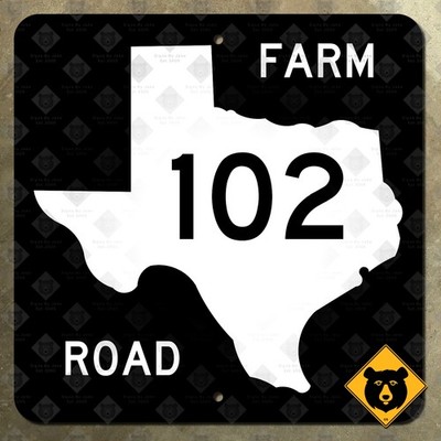 Texas farm to market road 102 state highway marker route sign map 1965 12x12