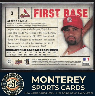 MLB Stat Line #339  Pujols メジャーカード Albert Pujols 2008 SP Legendary Cuts #3 St. Louis Cardinals | eBay