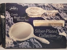 Vintage Silverplate Vanity Set - Hand Mirror, Brush & Ornate Tray — listing 3