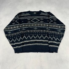 Vintage Knitted Jumper Abstract Patterned Grandad Knit Sweater Men's L