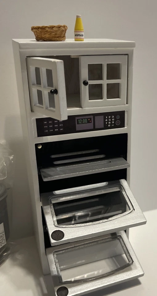 Casa de Muñecas Miniatura 1:12 Blanco Combo Gabinete Microondas Horno Cocina + Plaza del Pueblo Foto 4 de 4