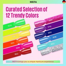 MEFA UV Nagellack Set Neon, Gel Nagellack UV Set 12 Farben Rot Rosa Orange Grün 