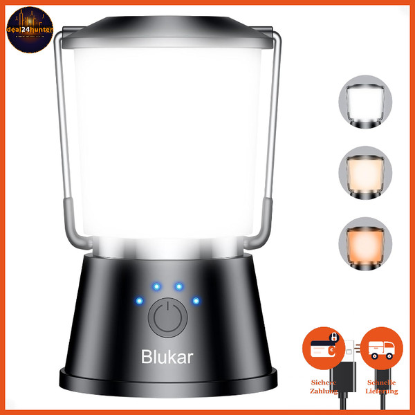 LED Campinglampe Tragbar 2000L Aufladbar Stufenlos Dimmbar 5 Leuchtmodi Schwarz-image