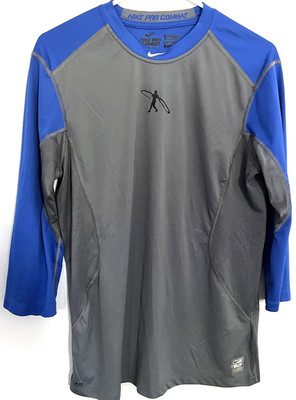 Nike Pro Combat Shirt Men L Gray Blue DriFit Fitted Training Base Layer Baseball