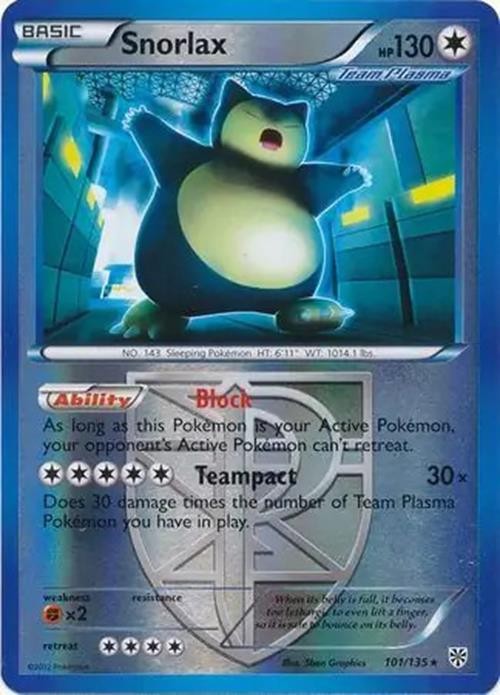Snorlax - 101/135 - Pokemon Plasma Storm Black & White Reverse Holo Rare Card LP
