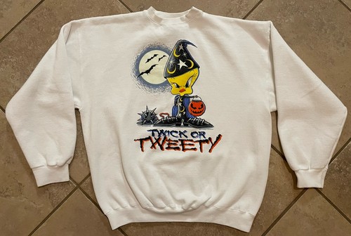 Vtg 90’s Tweety Bird Twick Or Tweety Halloween Sweatshirt XL Garment Graphics