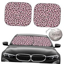 Windshield Sun Shade 2pcs with Bonus Pink Car Sunshade for Medium Pink Leopard