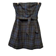 Y2K American Eagle Outfitters Plaid Strapless Fit Flare Dress Wool Sz 6 Acadmia