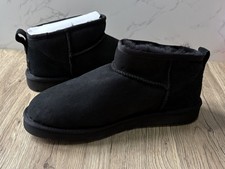 Ugg Australia Classic Ultra Mini Black Suede Sheepskin Boots UK 8 NEW