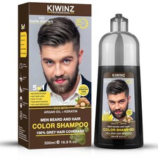Dark Brown Hair Color Shampoo for Men   5 in 1 Hair Dye Shampoo for Grey Hair -