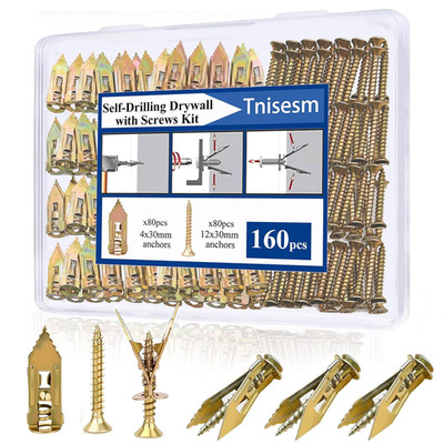160Pcs Self-Drilling Drywall Anchors with Screws(0.47X1.18 Inch), Metal Screw An