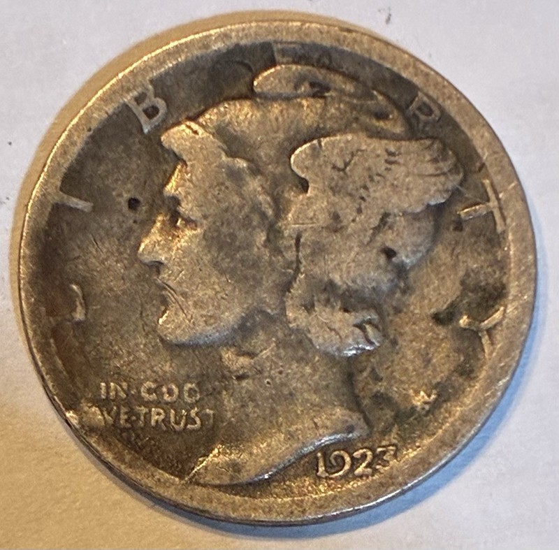 1923 Rare Mercury Dime Error In Cod We Trust. W Mint West Point Mint Mark