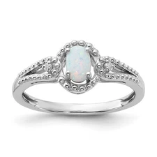 Silver  Created Opal & Diam. Ring QBR16OCT