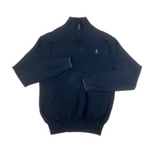 Polo Ralph Lauren Mens Large Black Pima Cotton Quarter Zip Mock Neck Sweater