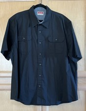 Wrangler Mens 2XL Black Short Sleeve 100% Cotton Button Up Durable Workwear EUC