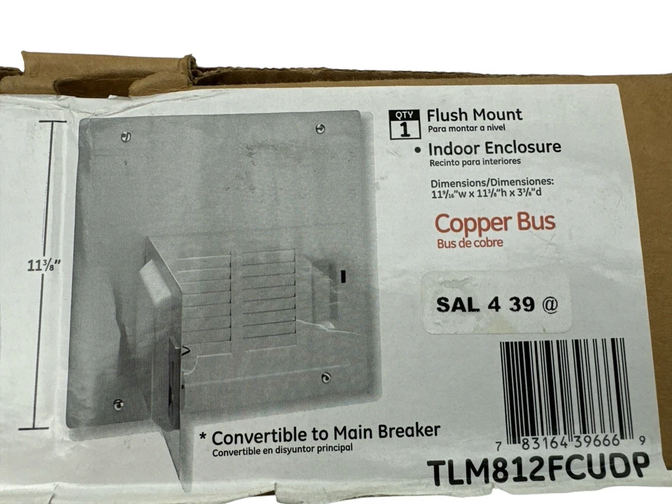 Panel de disyuntor de terminal principal interior GE 125A 8 espacios 16 circuitos TLM812FCUDP Foto 4 de 4