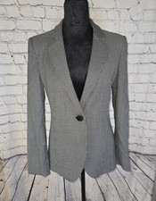 Armani Collezioni Houndstooth Blazer Black/White 1-Button Wool Lined Sz 6