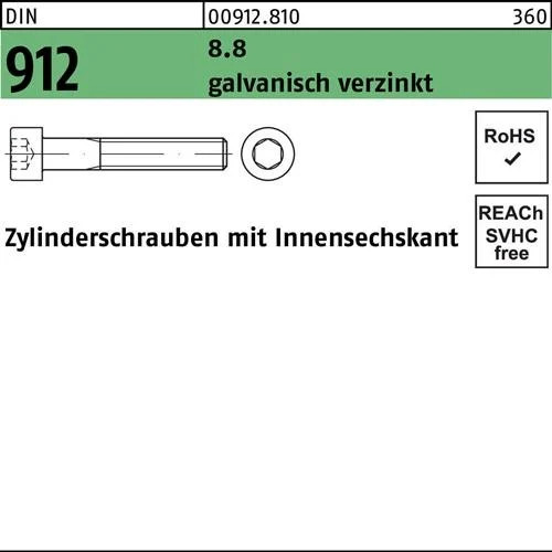 Zylinderschraube DIN 912 Innen-6Kt M12X20 8.8 Galv.Verz. 100St.-image