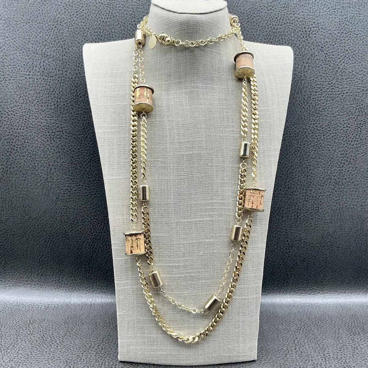 Collier Double Couche Chico's - Chaîne Or + Perles Marbrées Prune & Mandarine - 24 Pouces - Occasion