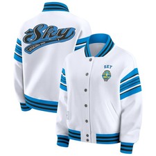 Women's WEAR by Erin Andrews White/Blue WNBA Full-Snap Fleece Sweatshirt Jacket