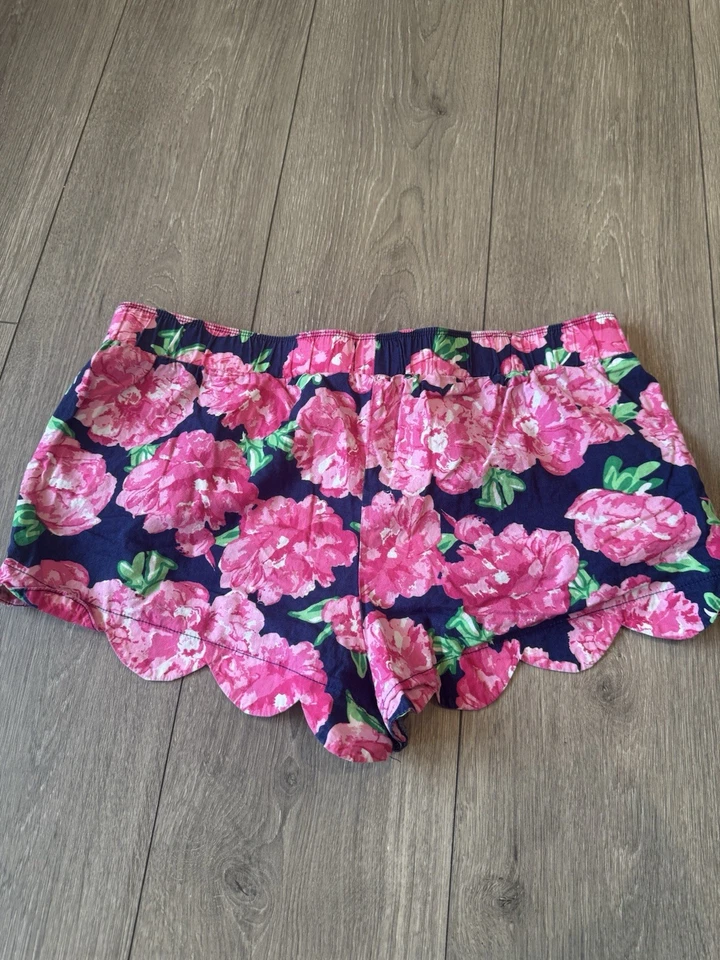 Mud Pie Size 4-6 Small Rose Pink Blue Scalloped Shorts Elastic Waist Cotton - Изображение 2 из 4