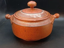 Studio Art Pottery Covered Casserole Dish Lidded Artist Signed Hand Thrown MCM