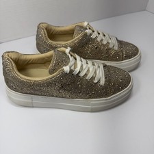 Betsey Johnson Sidny Gold Rhinestone Sneakers Women 5.5 M Bling Glitter Sparkle