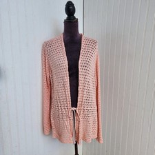 Willow Womens Open Knit Cardigan Sweater Cotton Rayon Made in USA Coral Pink XL