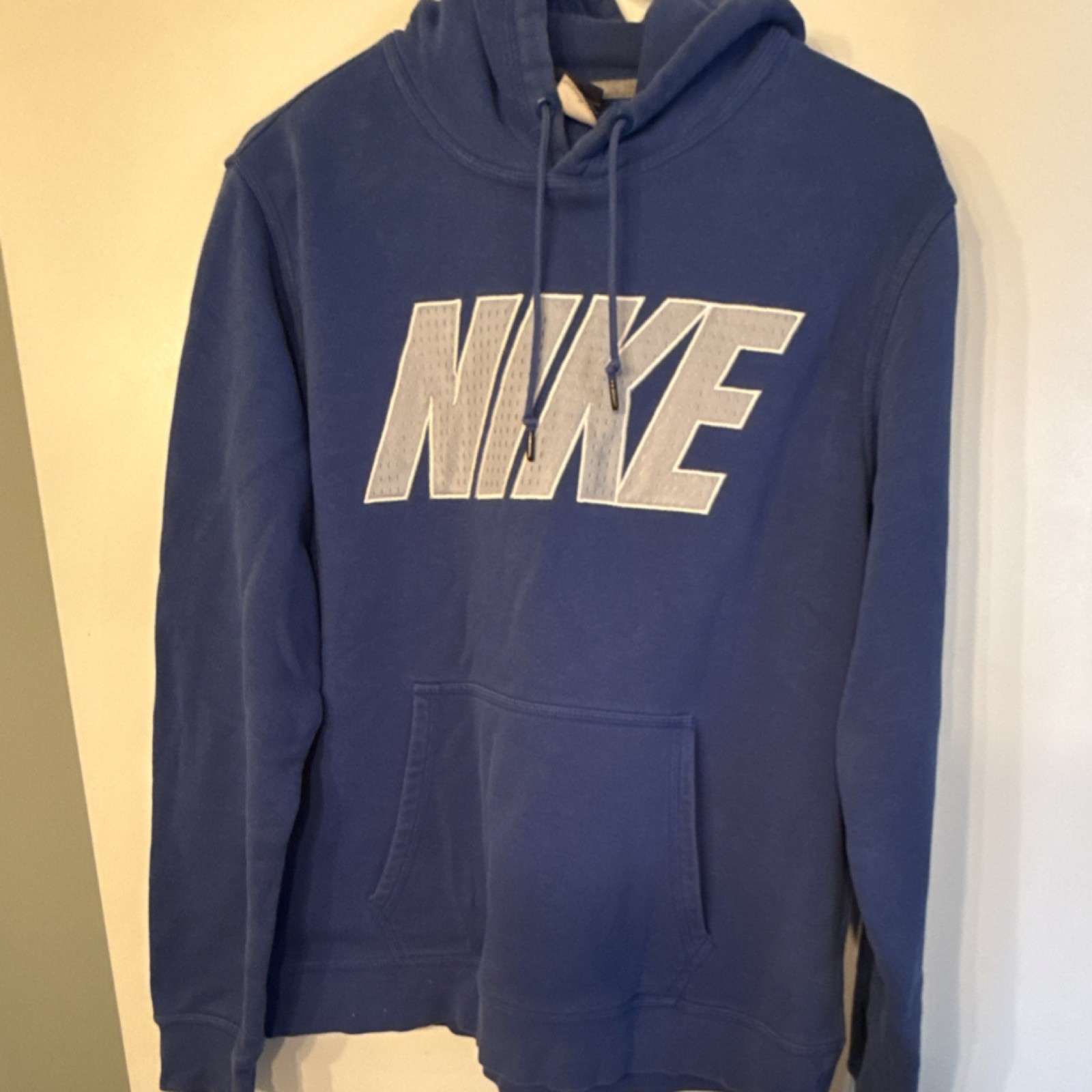 Nike Blue Fleece Pullover Hoodie Men's L Graphic Logo Hooded Long Sleeve