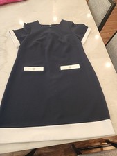 Tommy Hilfiger Navy & White Short Sleeve Shift Dress Size 14W Length 39"