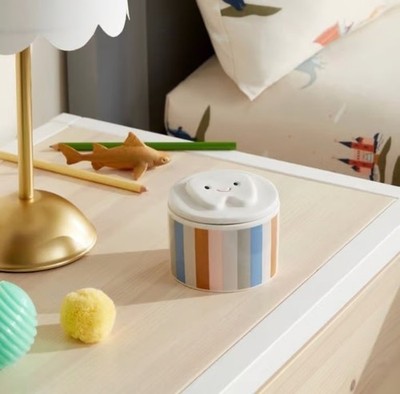 Pillowfort Kids' Ceramic Tooth Lid & Striped Jar Small Container 3'' x 3'' x 2''