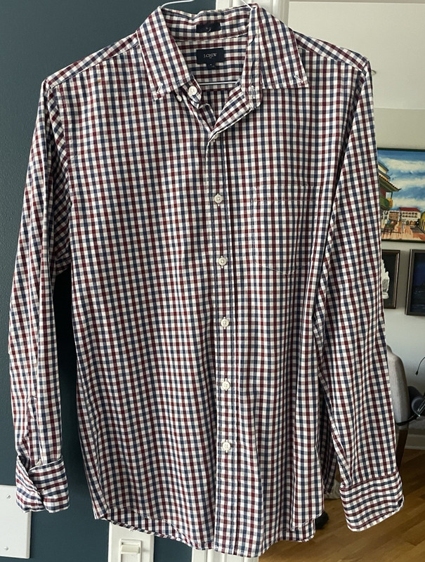 J.Crew Men's Blue/Red/White Check Slim Fit Button-Up Shirt LS (M)