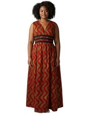 Handmade African Ankara Print V Neck Sleeveless Maxi Dress XL/ 1X
