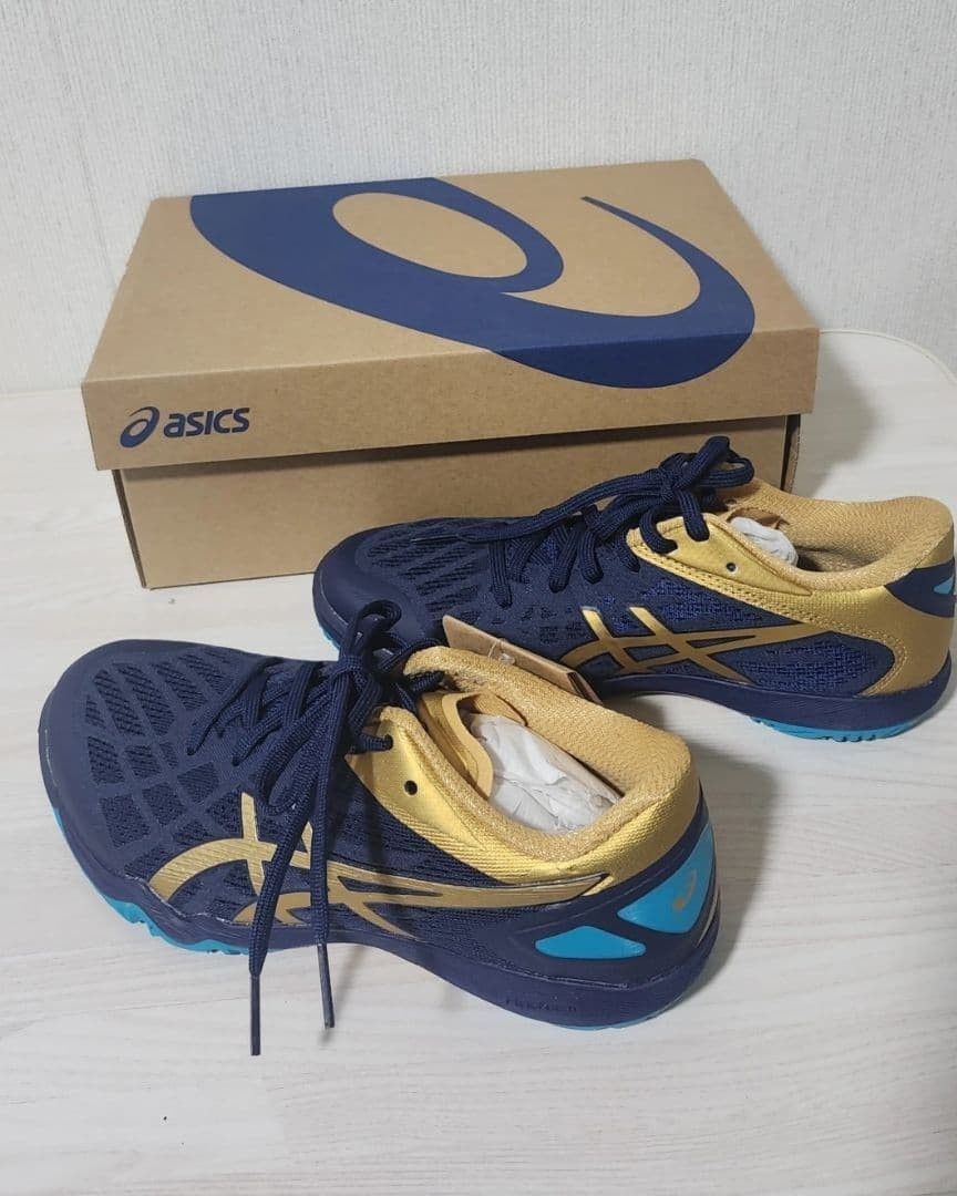 ASICS ATTACK DOMINATE FF 2 Table Tennis Shoes Navy Gold Mens Size US 4 Sneakers thumbnail 6