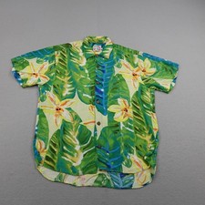 Vintage Jams World Shirt Mens Medium Green Floral Hawaiian Aloha Camp Button Up